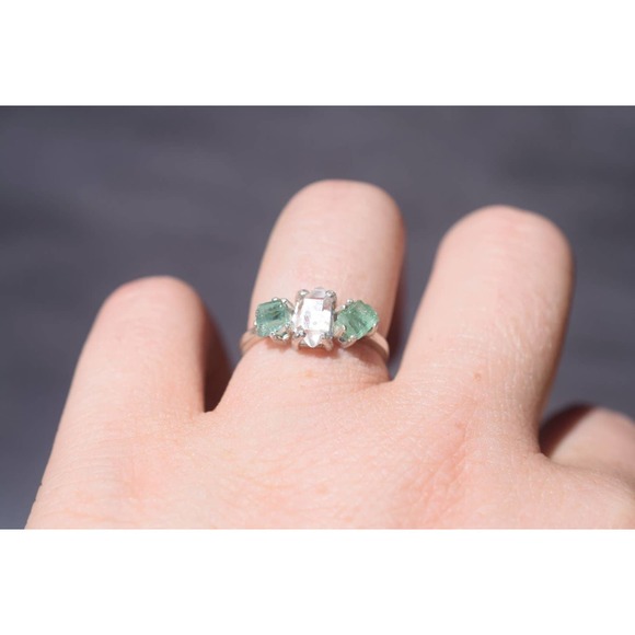 COPY - Green Tourmaline and Herkimer Diamond Engagement Ring size 3 4 5 … - Picture 7 of 8